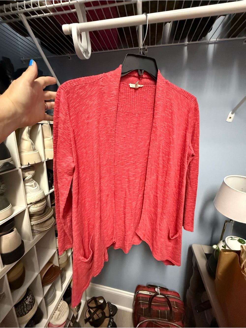 Eileen Fisher Open-Front Coral-Red Cardigan
